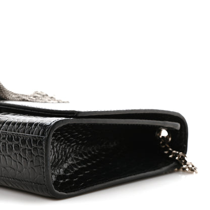 Saint Laurent Calfskin Crocodile Embossed Medium Classic Monogram Kate Tassel Satchel Black 10 of 10