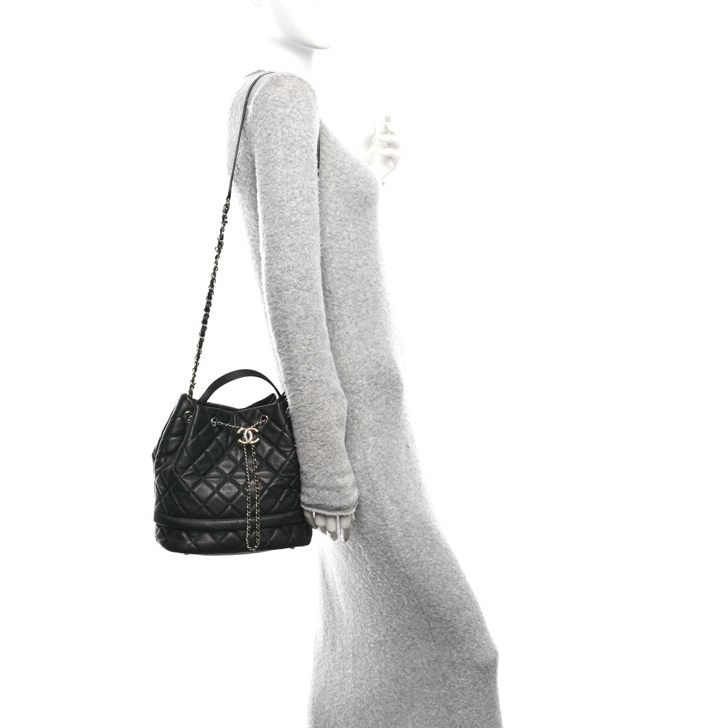 Chanel Caviar Quilted Large Rolled Up Bucket Drawstring Bag Black 2 of 10
