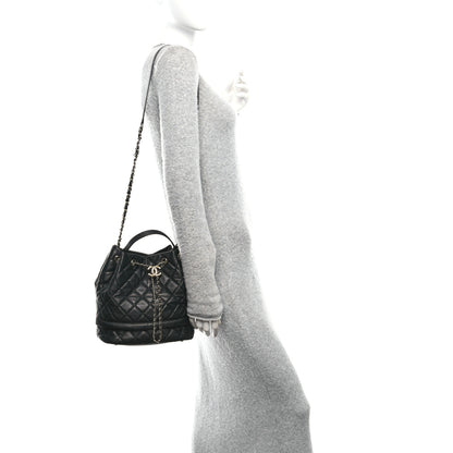 Chanel Caviar Quilted Large Rolled Up Bucket Drawstring Bag Black 2 of 10