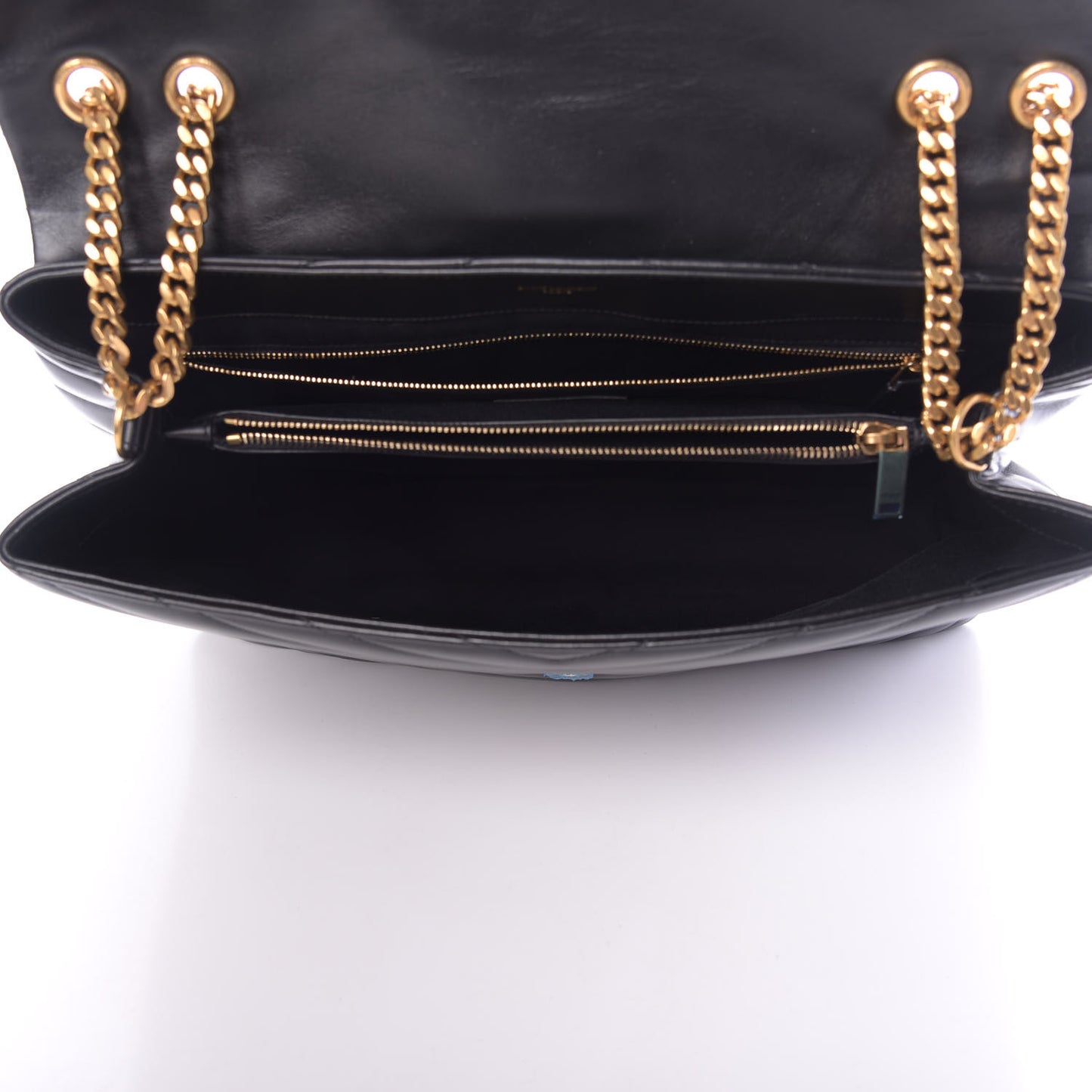 Calfskin Y Quilted Monogram Large Loulou Chain Satchel Black