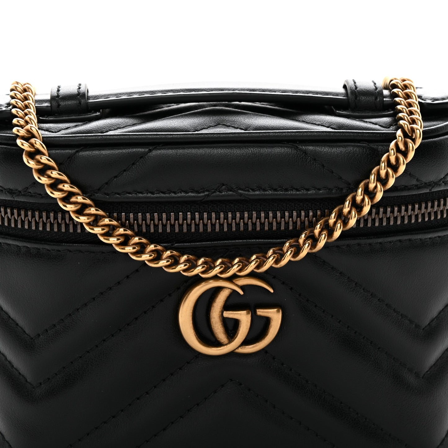 Calfskin Matelasse Chevron Mini GG Marmont Top Handle Bag Black