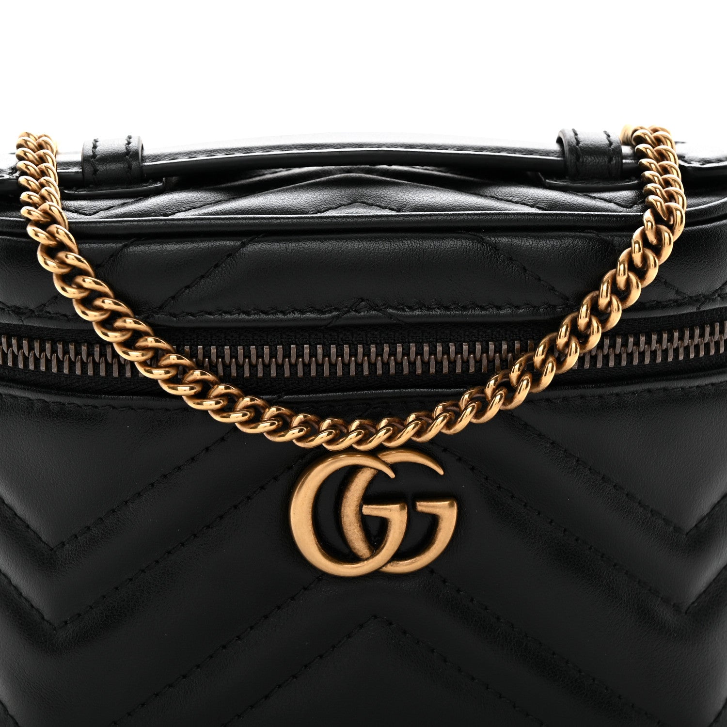 Gucci Calfskin Matelasse Chevron Mini GG Marmont Top Handle Bag Black 8 of 10