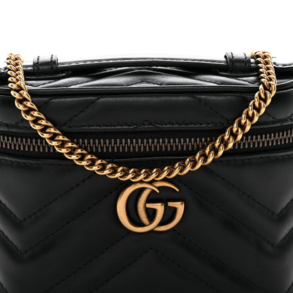 Gucci Calfskin Matelasse Chevron Mini GG Marmont Top Handle Bag Black 8 of 10