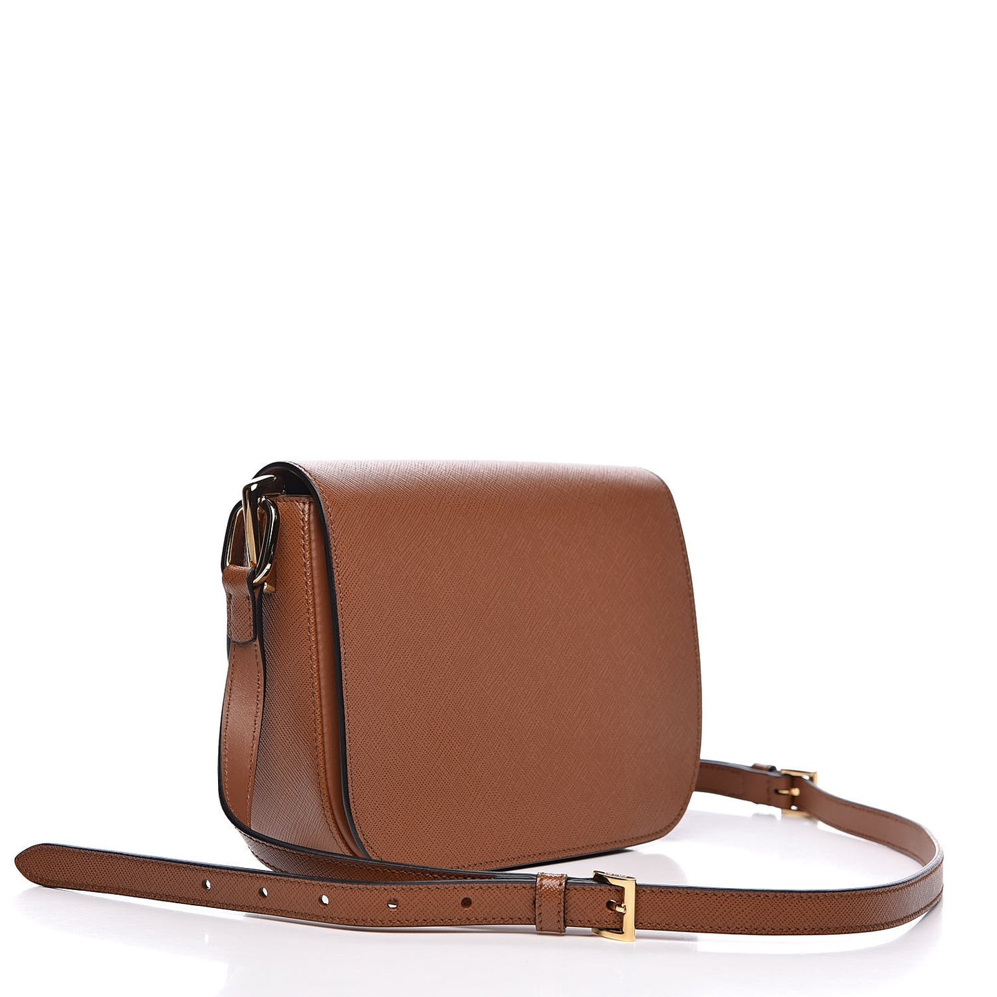 Saffiano Lux Embleme Flap Shoulder Bag Cognac