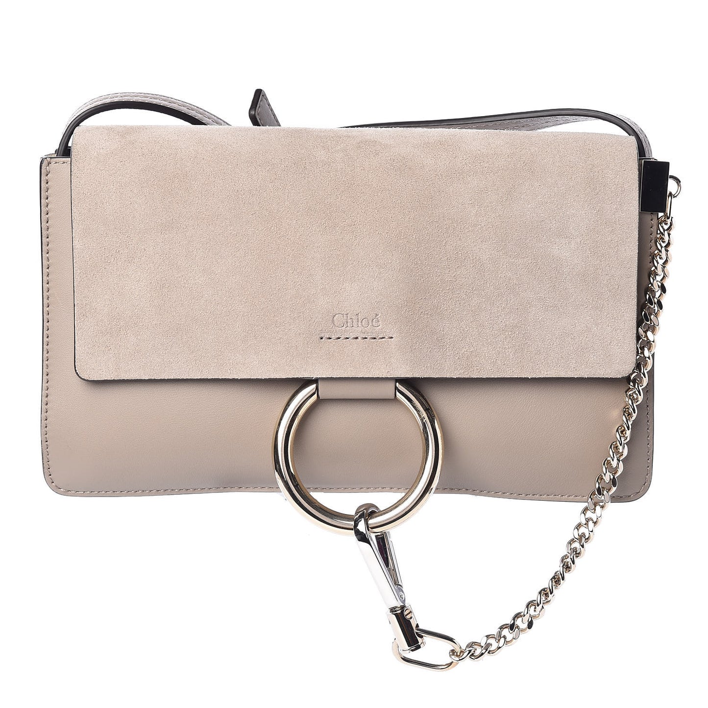 Suede Calfskin Small Faye Shoulder Bag Motty Grey