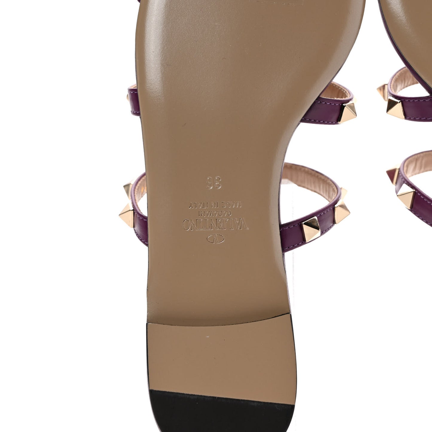 Calfskin Nappa Rockstud Caged Flat Slide Sandals 36 Prune