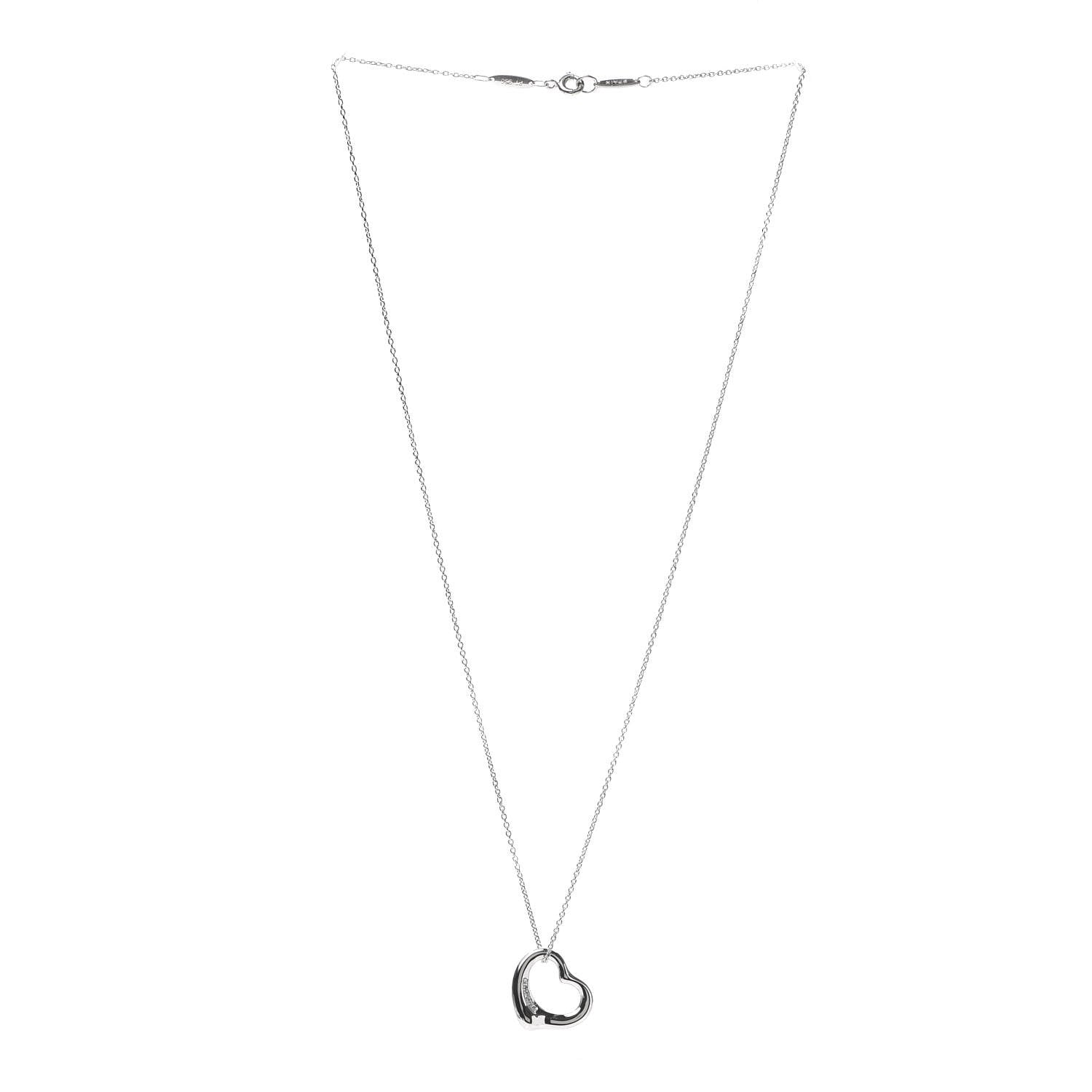 Tiffany Platinum Diamond 16mm Elsa Peretti Open Heart Pendant Necklace 3 of 5