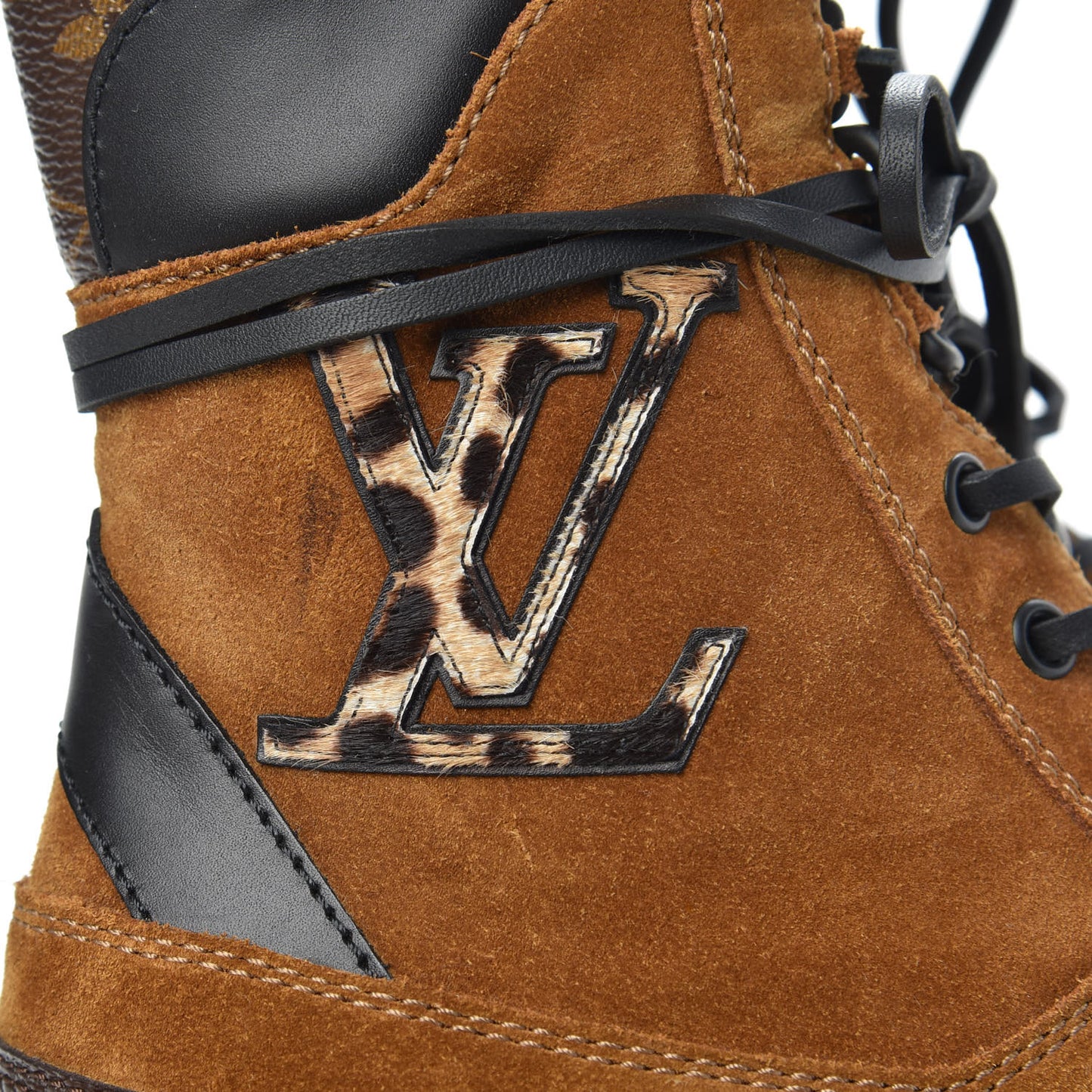 Suede Calfskin Monogram Laureate Platform Desert Boots 37.5 Cognac