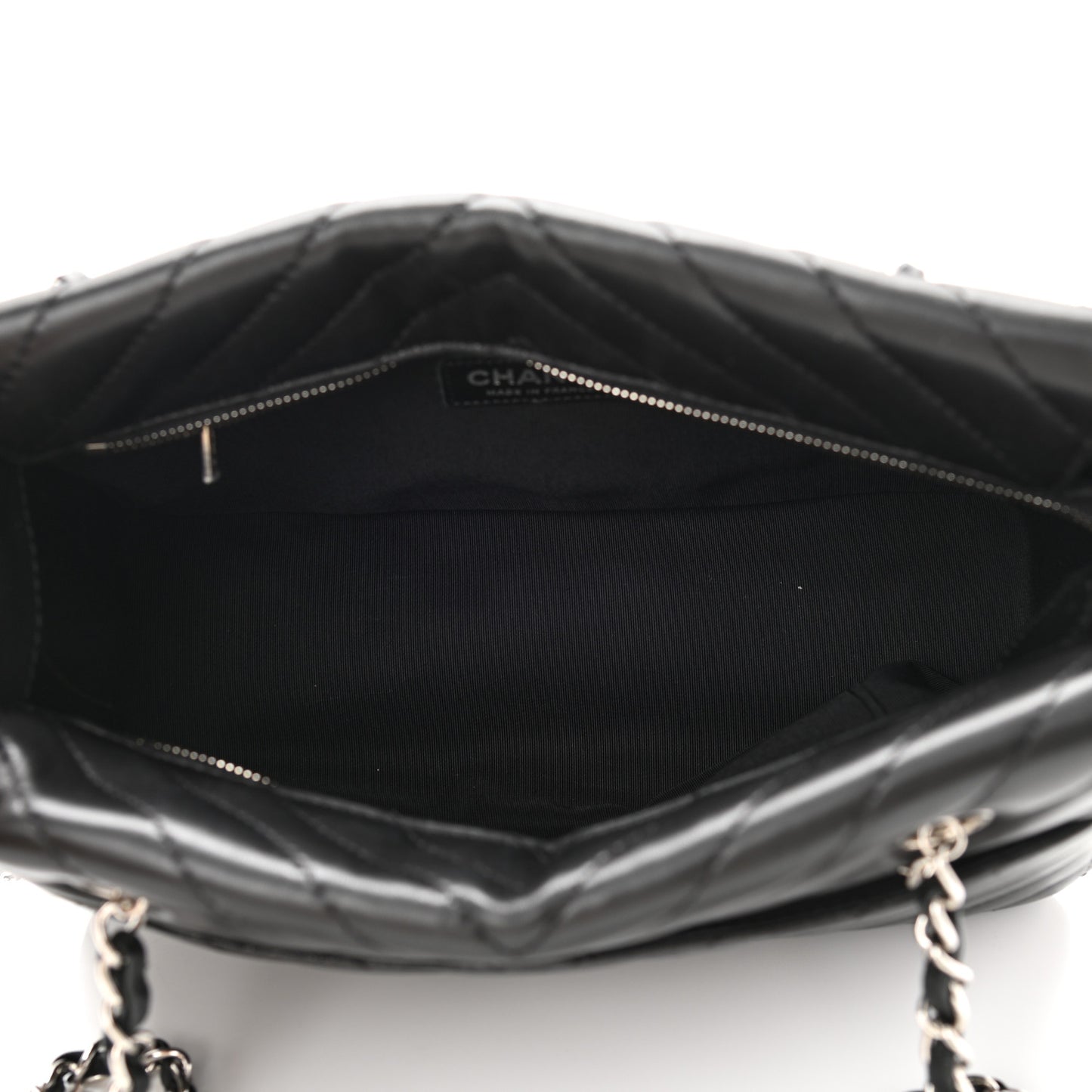 Lambskin Surpique Chevron Small Tote Black