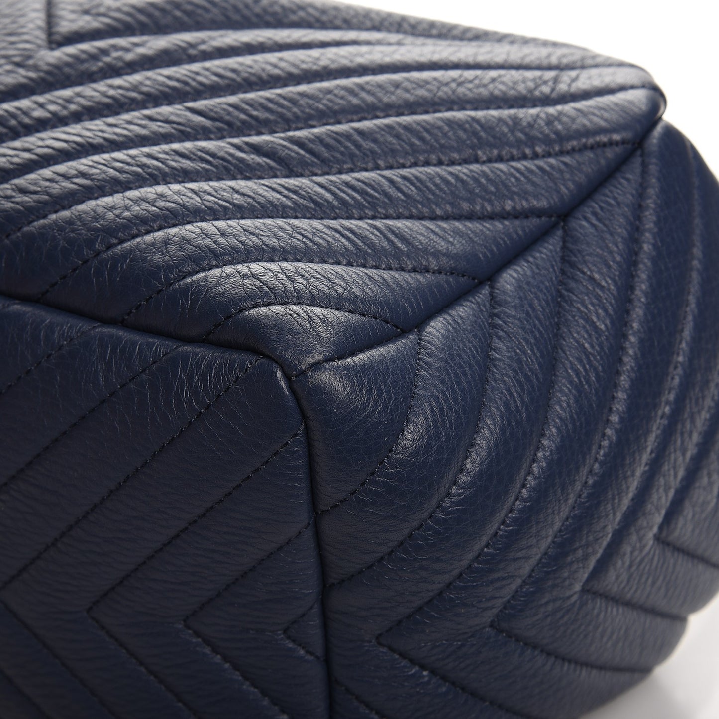 Deerskin Chevron Medium CC Chain Bucket Drawstring Bag Navy Blue