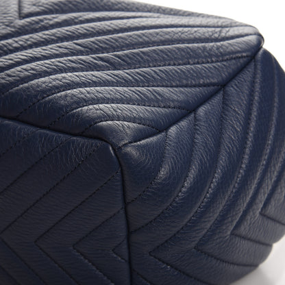 Chanel Deerskin Chevron Medium CC Chain Bucket Drawstring Bag Navy Blue 10 of 10