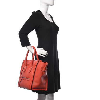 Celine Drummed Calfskin Mini Luggage Coquelicot 2 of 11