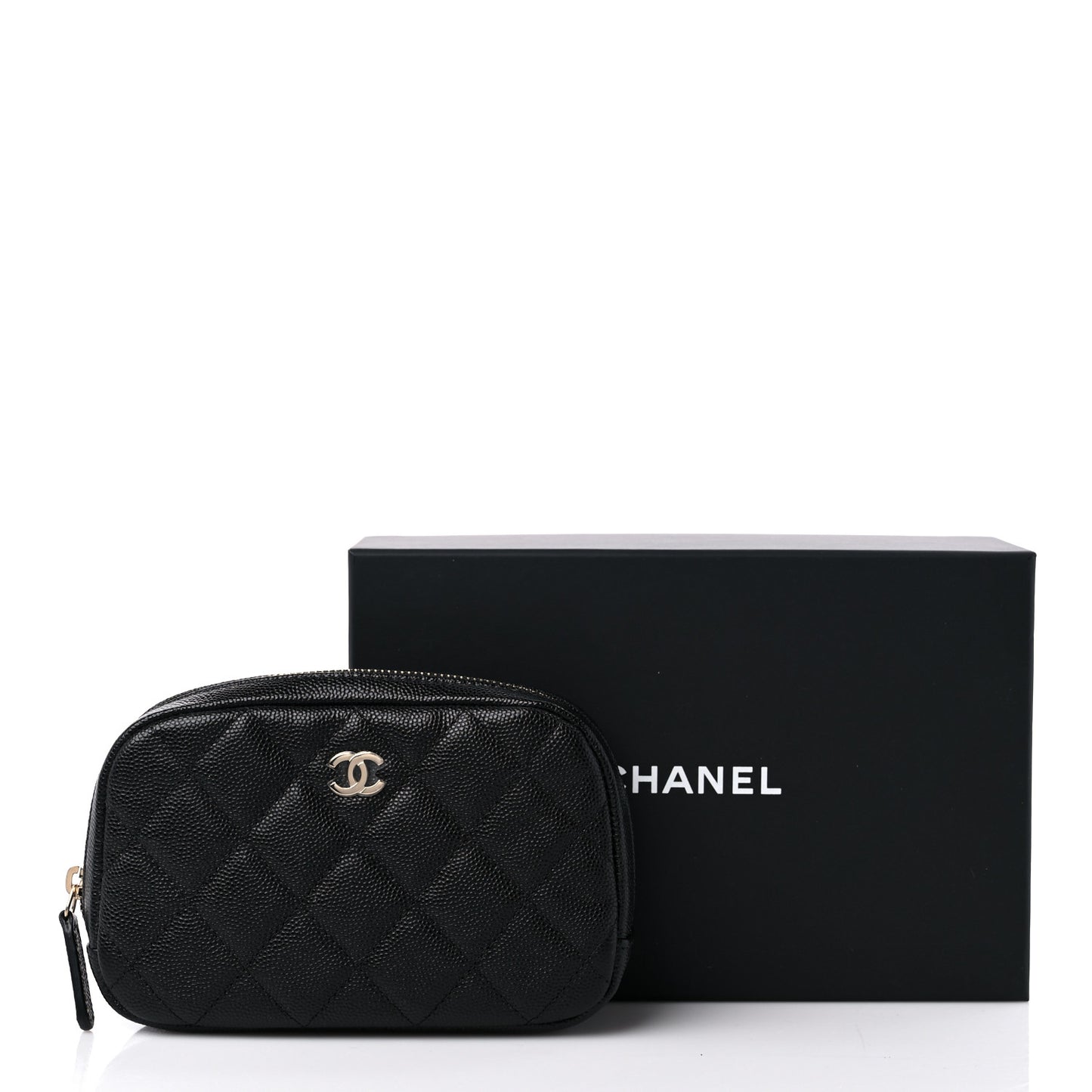 Caviar Quilted Curvy Pouch Cosmetic Case Black