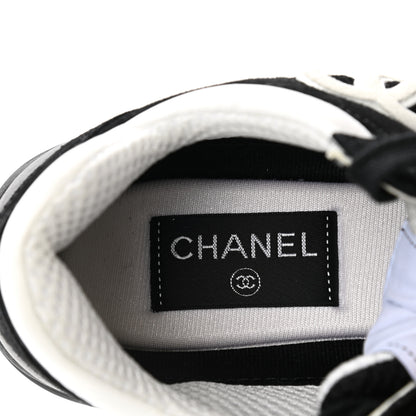 Chanel Mesh Suede Grained Calfskin Womens CC Sneakers 37 Black White 7 of 9