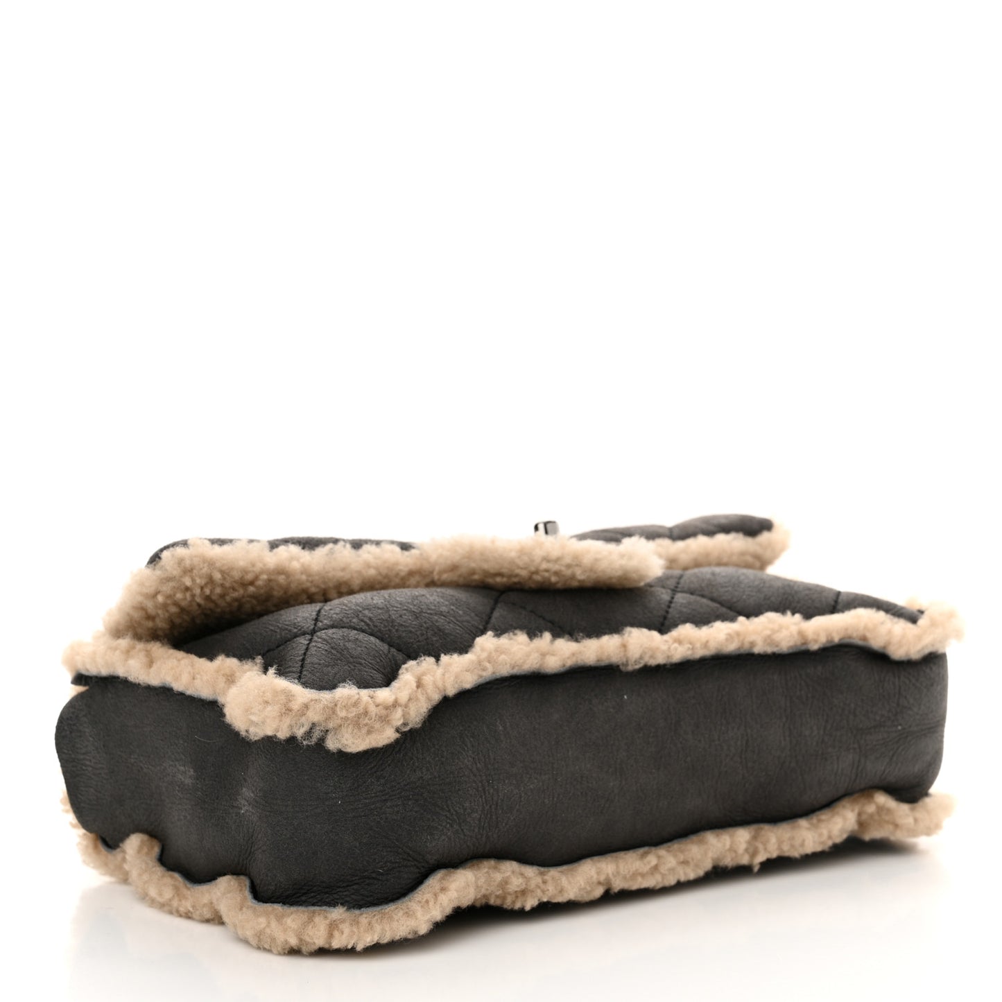 Shearling Quilted Medium Single Flap Grey
