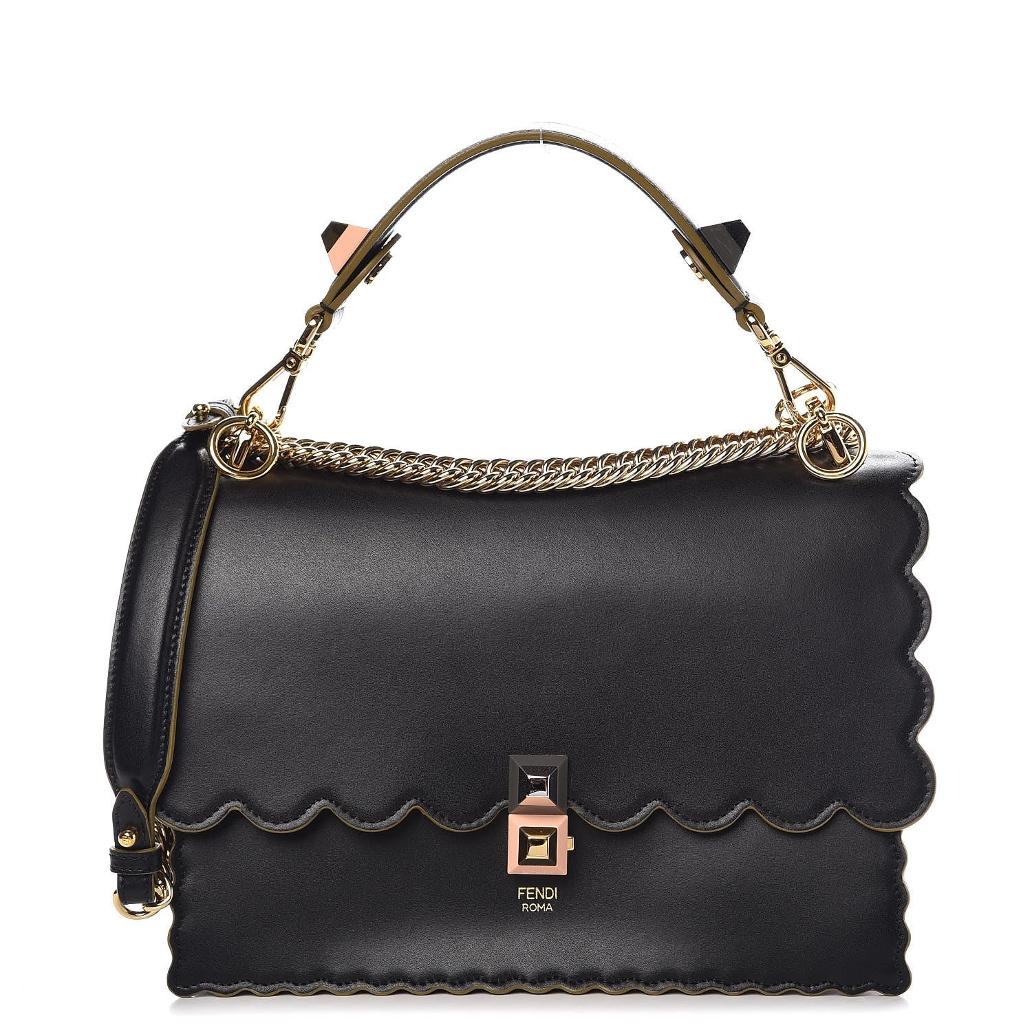 Fendi Vitello Liberty Scalloped Studded Kan I Shoulder Bag Black 1 of 10