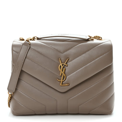Saint Laurent Calfskin Y Quilted Monogram Small Loulou Crossbody Bag Greyish Brown 1 of 11