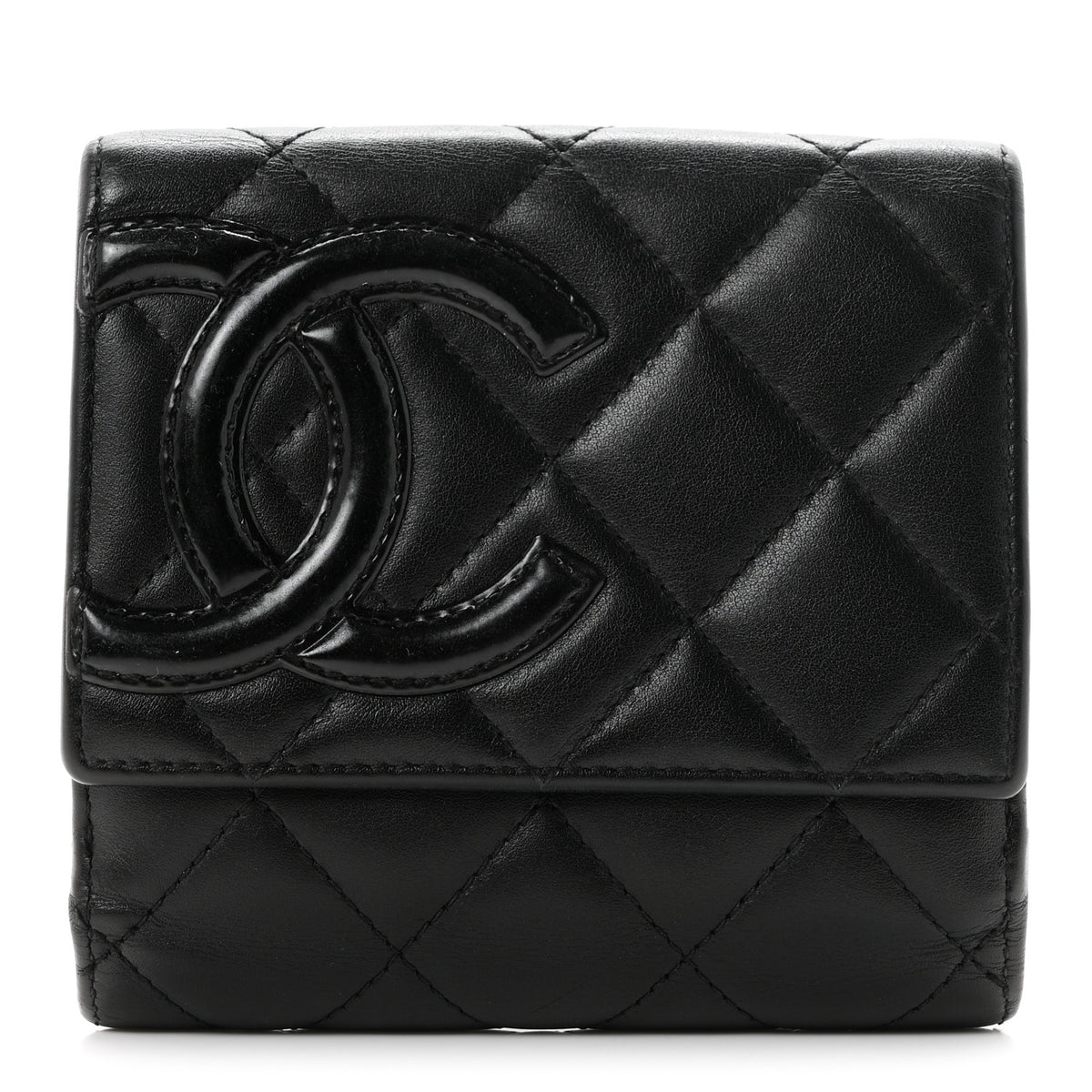 Lambskin Quilted Cambon Flap Wallet Black