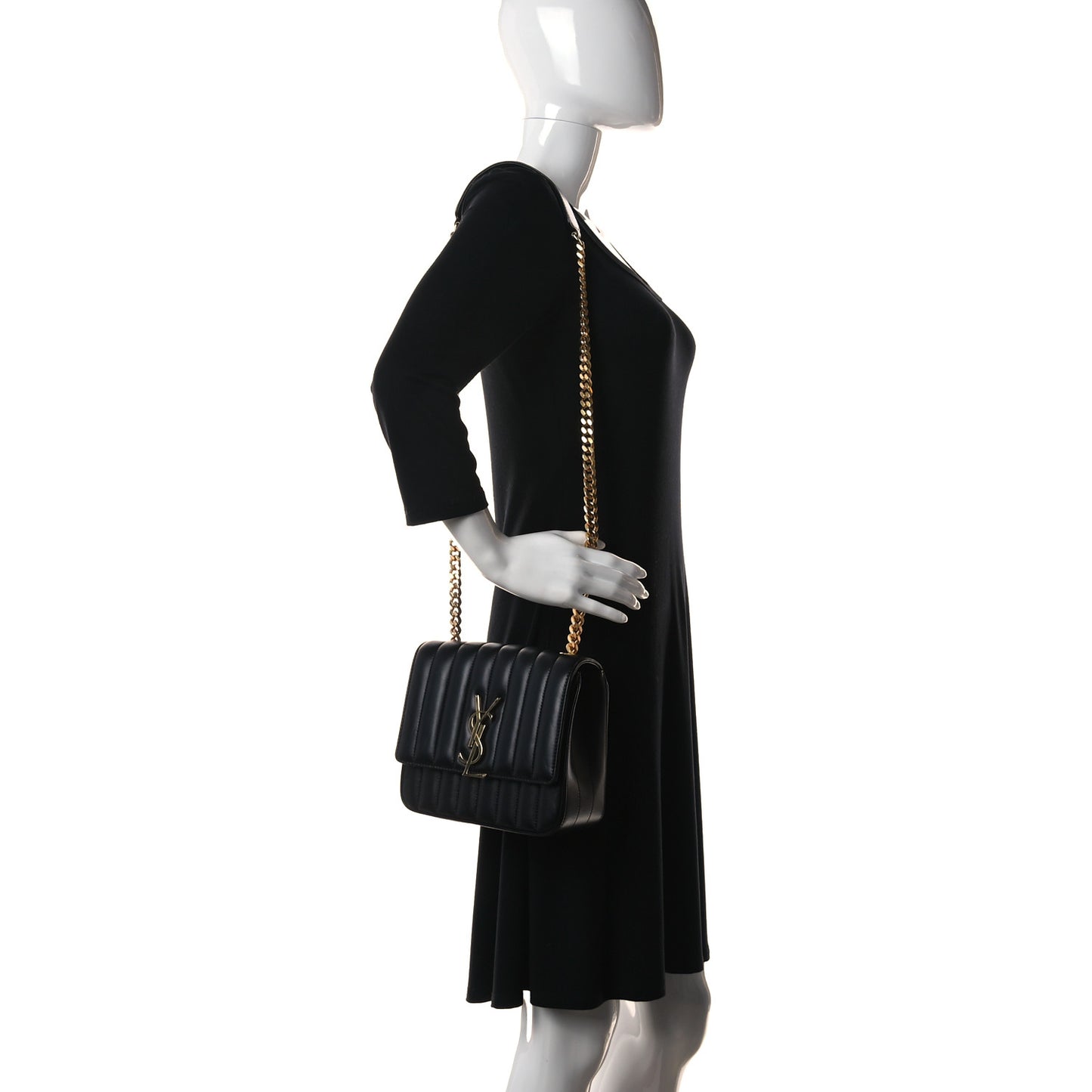 Lambskin Matelasse Monogram Vicky Chain Wallet Black