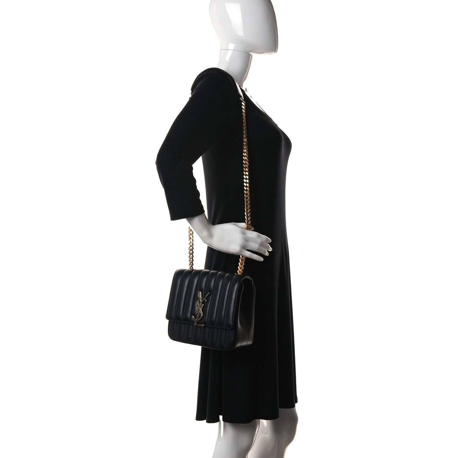 Saint Laurent Lambskin Matelasse Monogram Vicky Chain Wallet Black 2 of 24