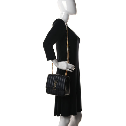 Saint Laurent Lambskin Matelasse Monogram Vicky Chain Wallet Black 2 of 24