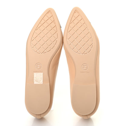 Chanel Lambskin Cap Toe CC Flats 37.5 Beige Black 4 of 6