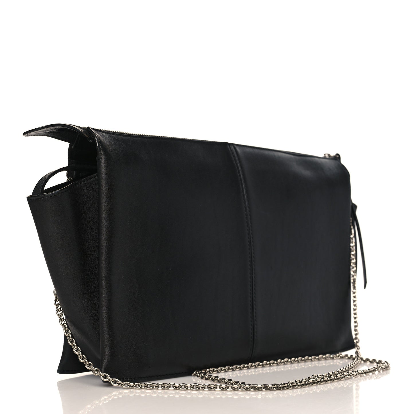 Smooth Calfskin Tri-Fold Clutch on Chain Black