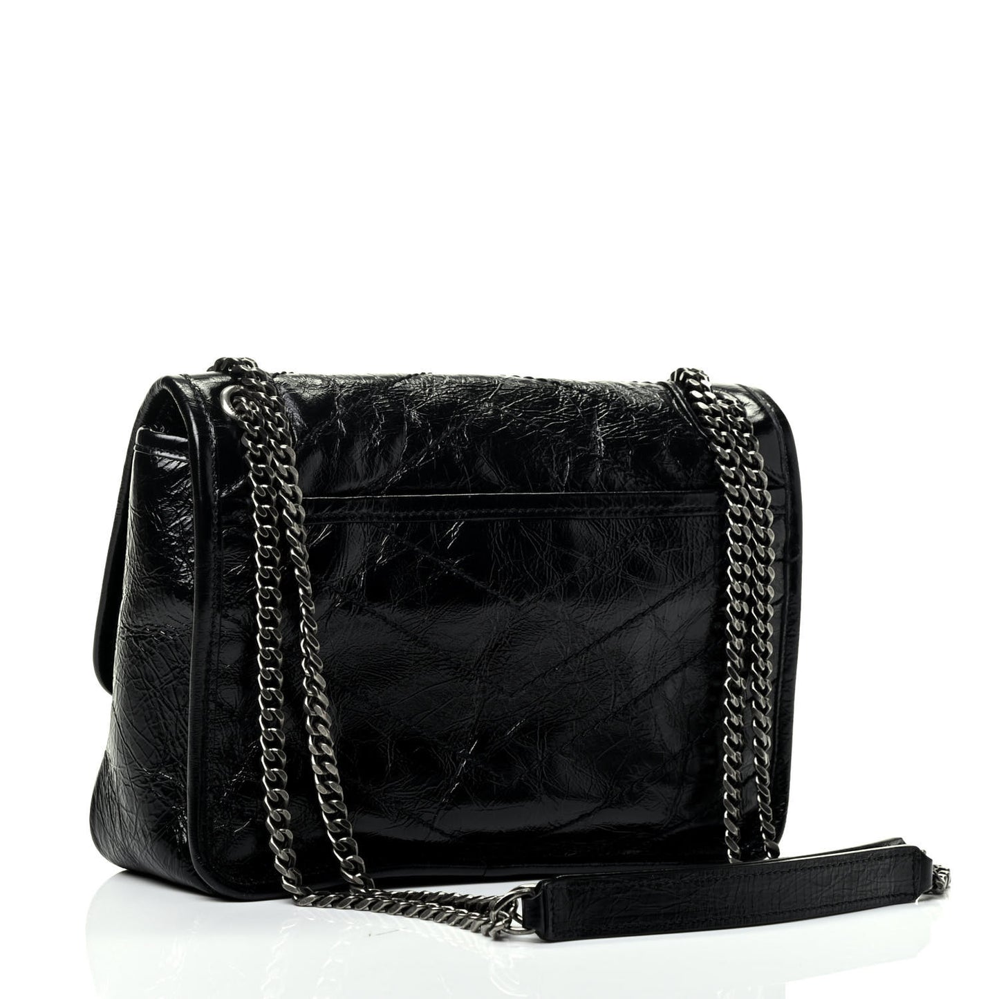 Crinkled Calfskin Matelasse Monogram Baby Niki Chain Satchel Black