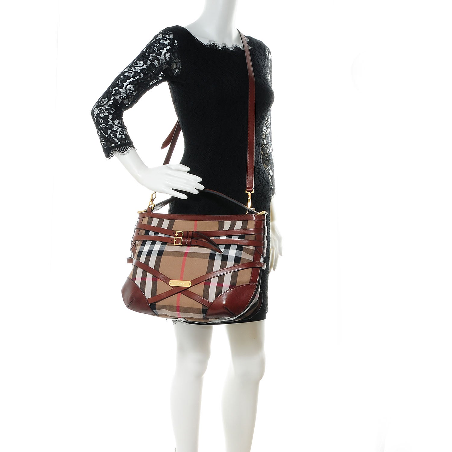 Burberry House Check Bridle Calfskin Small Dutton Hobo Dark Tan 2 of 11