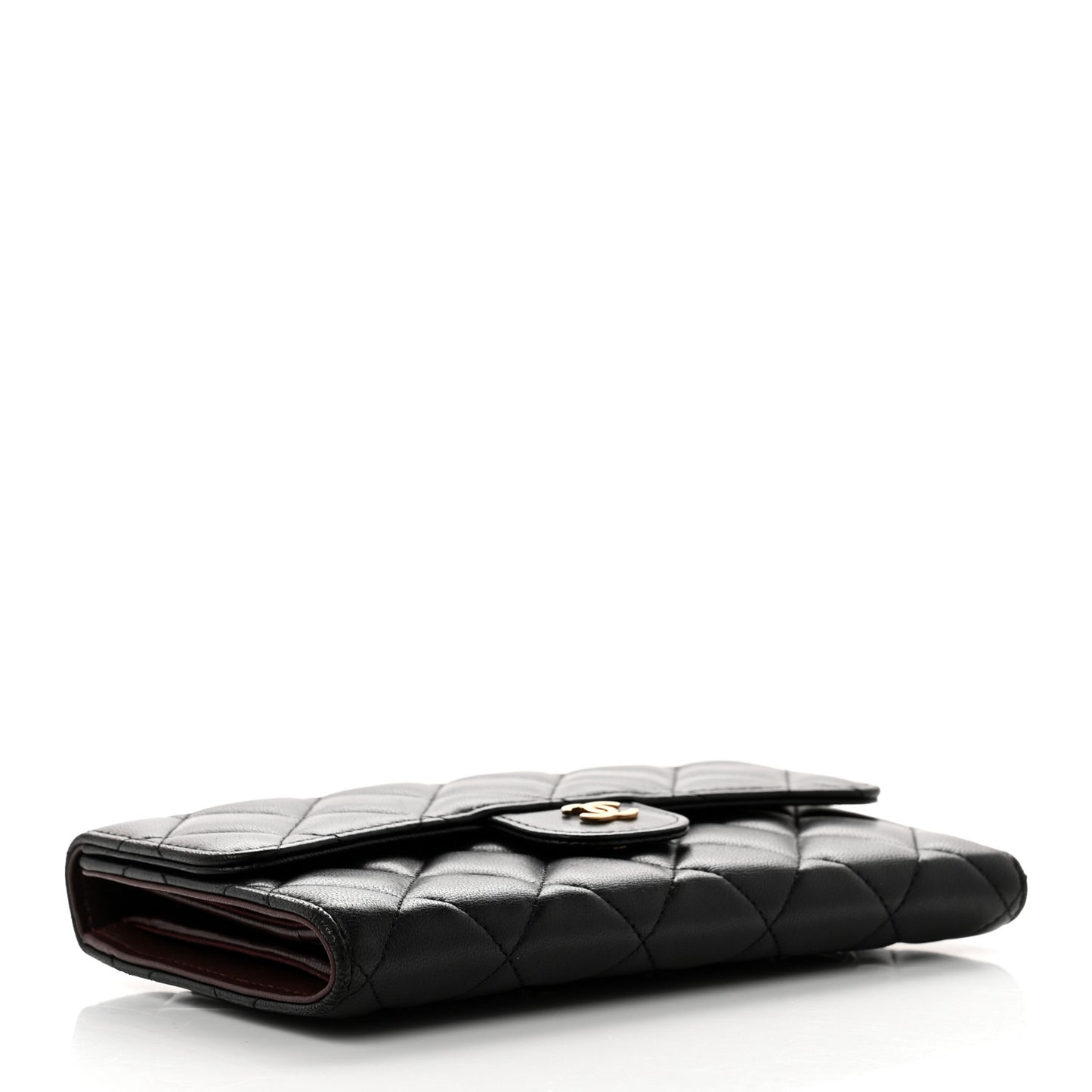 Lambskin Quilted Large Flap Wallet Black