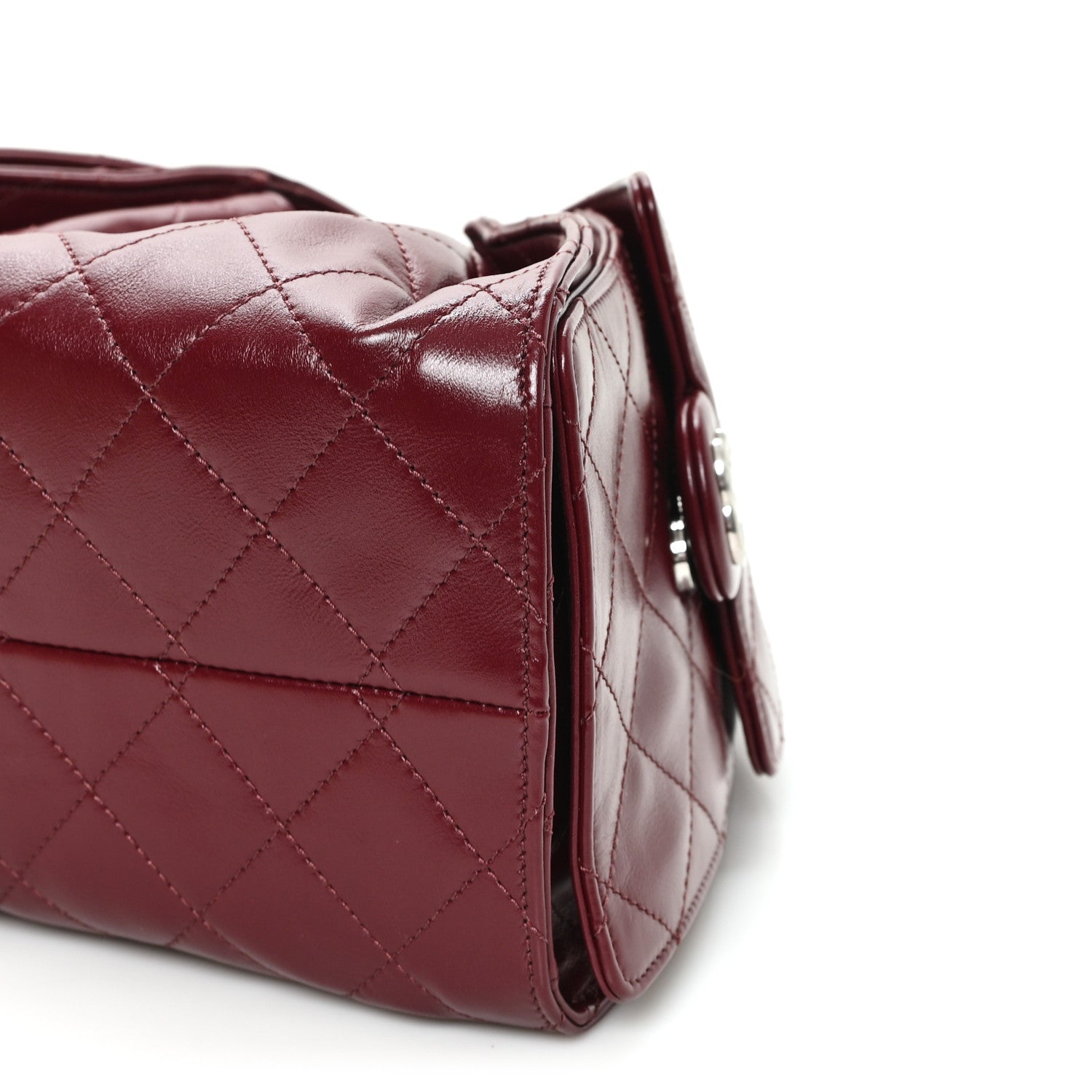 Chanel Shiny Crumpled Calfskin Quilted Small Chanel 25 Handbag Burgundy 10 of 11
