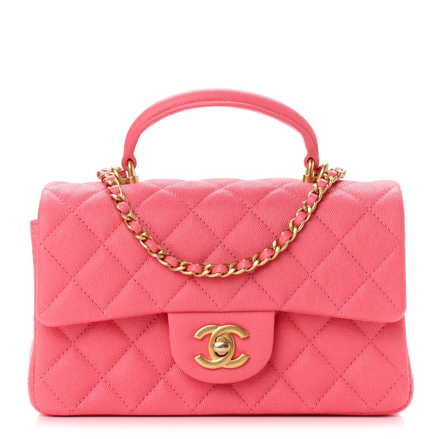 Caviar Quilted Mini Top Handle Rectangular Flap Pink