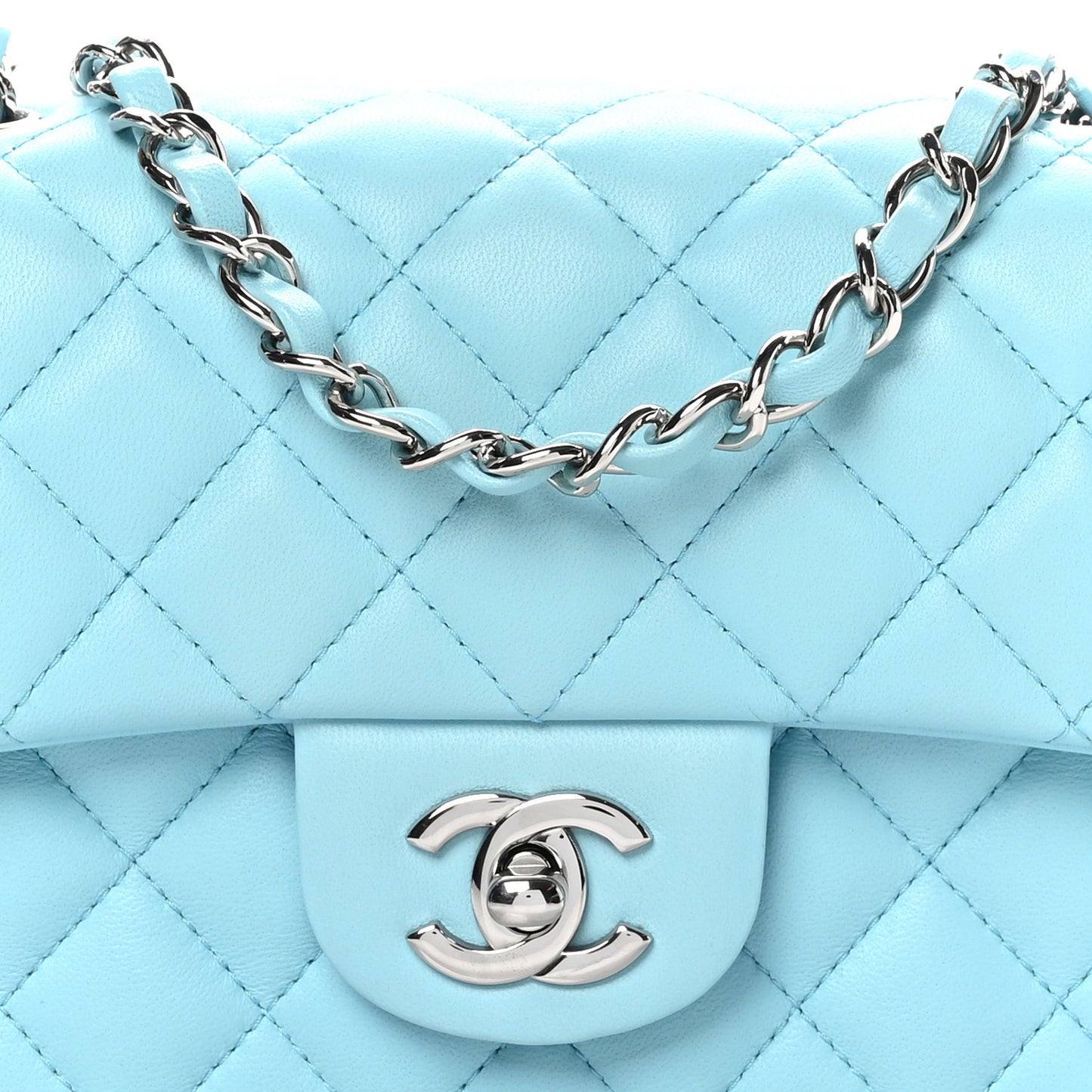 Lambskin Quilted Mini Rectangular Flap Neon Blue