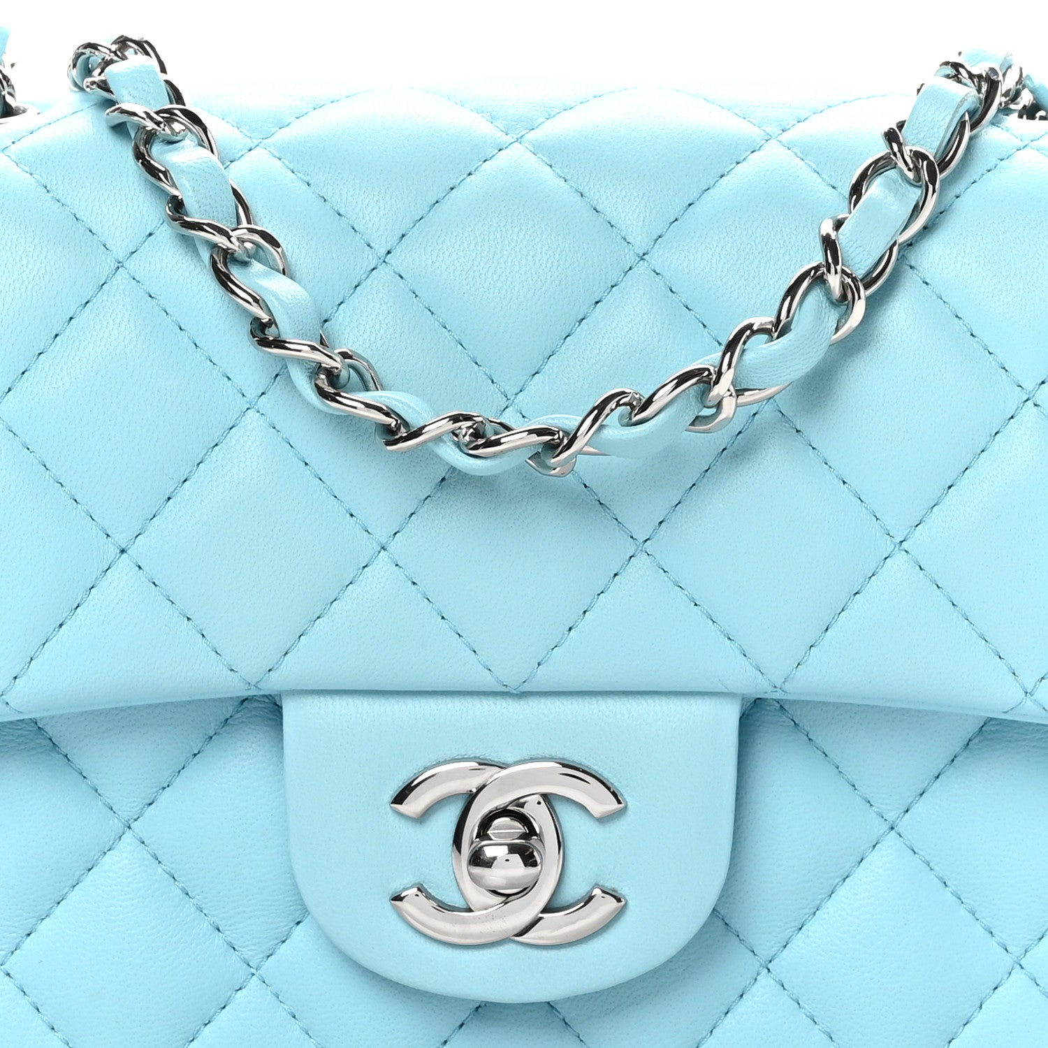 Chanel Lambskin Quilted Mini Rectangular Flap Neon Blue 6 of 11