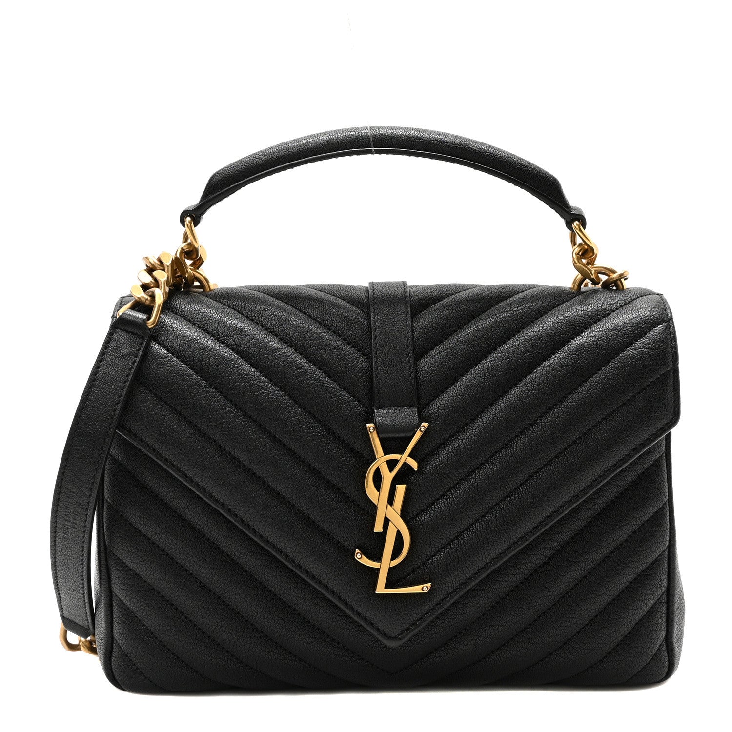 Saint Laurent Sheepskin Matelasse Chevron Monogram Medium College Bag Black 1 of 10