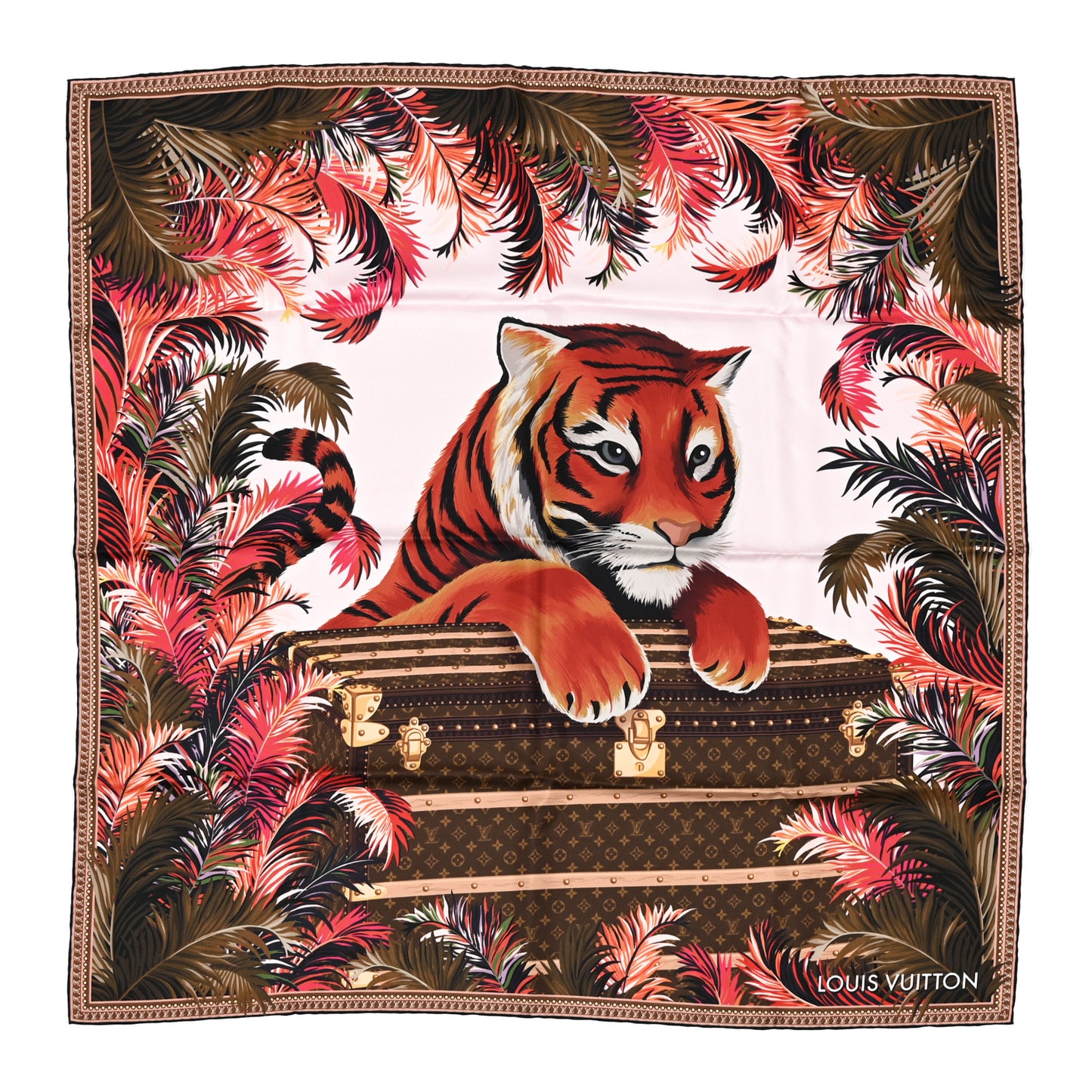 Silk Precious Tiger Square Scarf Rose