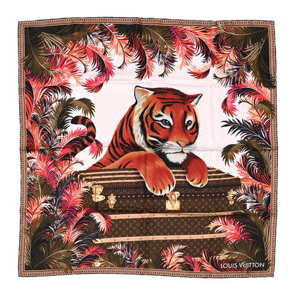 Louis Vuitton Silk Precious Tiger Square Scarf Rose 1 of 3