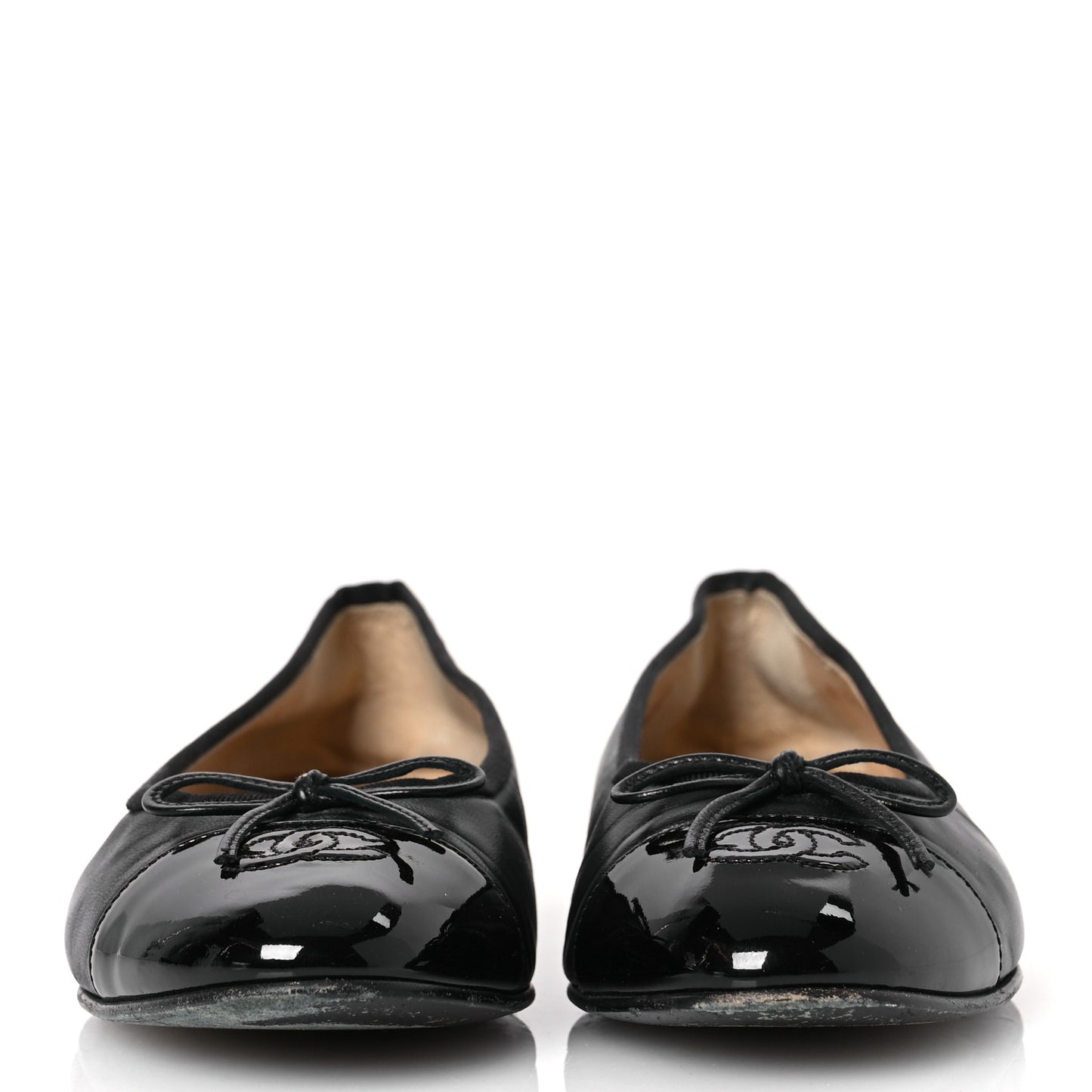 Lambskin Patent Cap Toe Ballerina Flats 38.5 Black