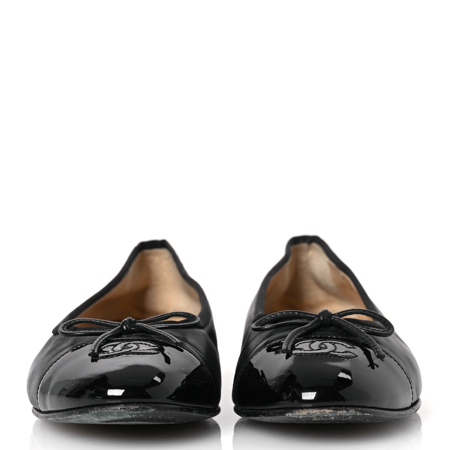 Chanel Lambskin Patent Cap Toe Ballerina Flats 38.5 Black 3 of 14