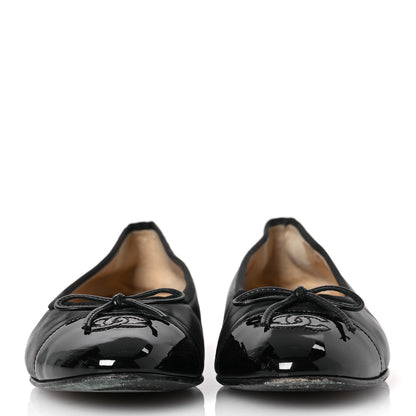 Chanel Lambskin Patent Cap Toe Ballerina Flats 38.5 Black 3 of 14