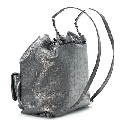 Chanel Metallic Calfskin Crocodile Embossed Large Backpack Silver 3 of 16