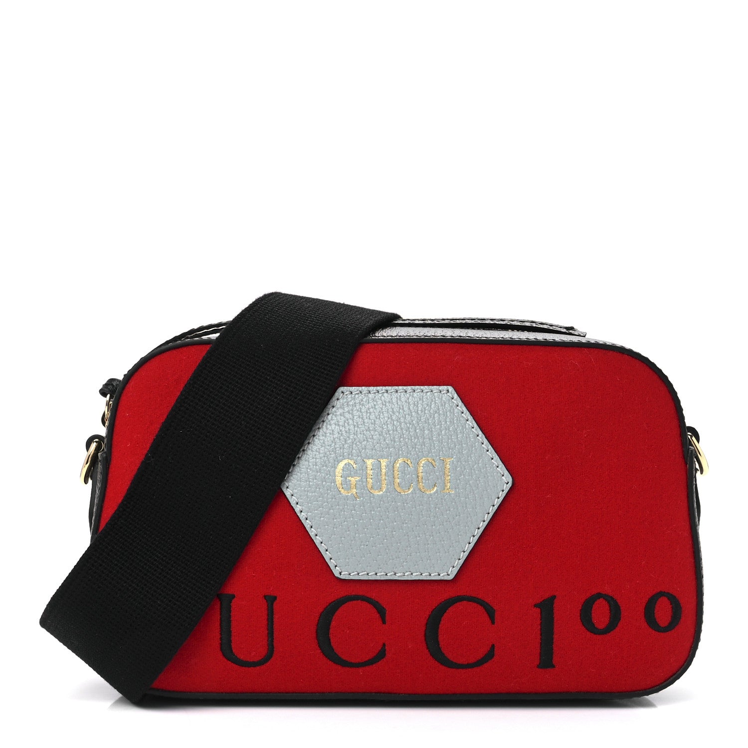 Gucci Felt Calfskin Script Logo Gucci 100 Camera Bag Bright Hibiscus Black Azure 1 of 11