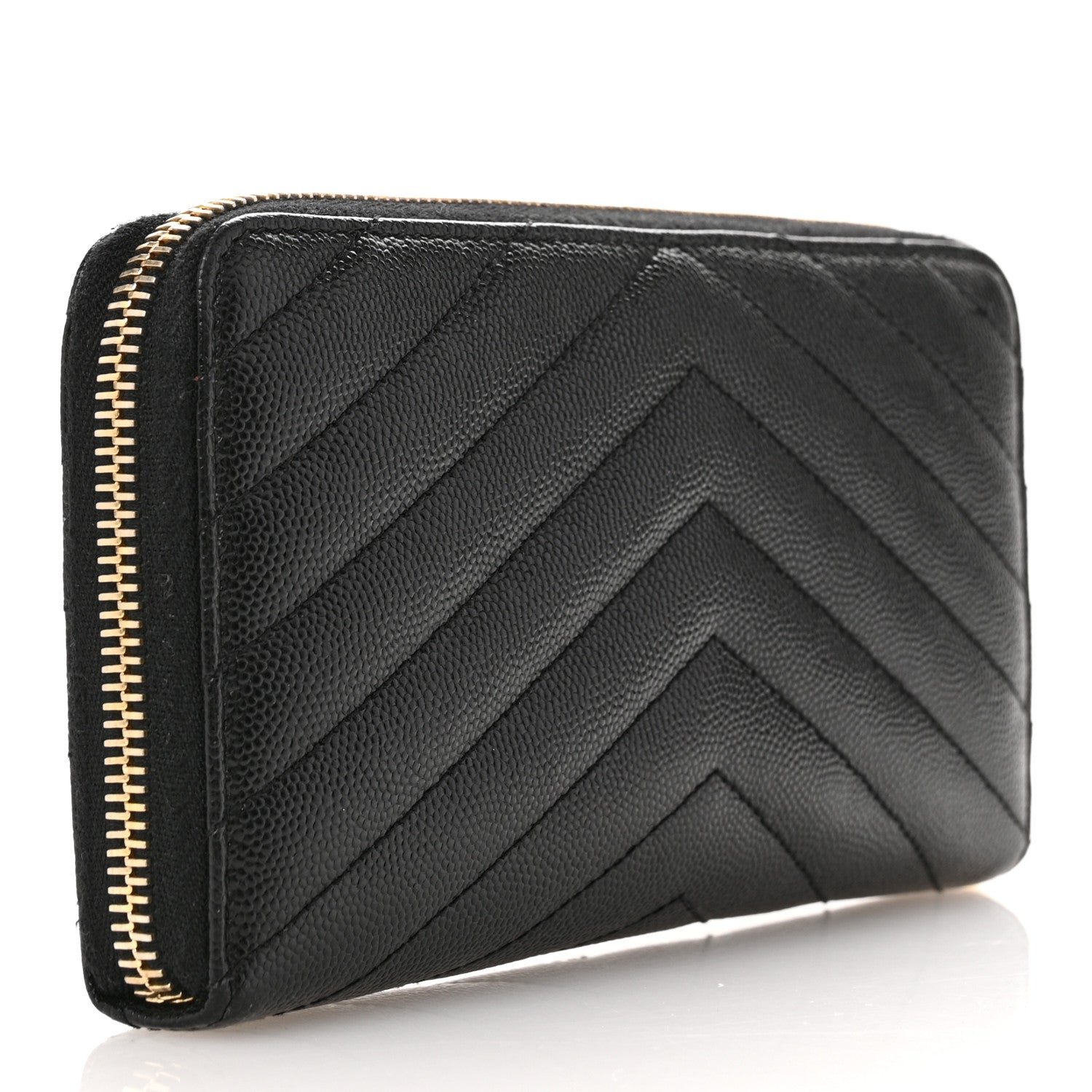 Saint Laurent Grain De Poudre Matelasse Chevron Monogram Zip Around Wallet Black 3 of 9