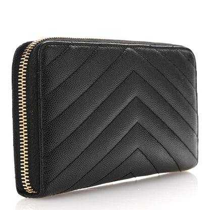 Saint Laurent Grain De Poudre Matelasse Chevron Monogram Zip Around Wallet Black 3 of 9