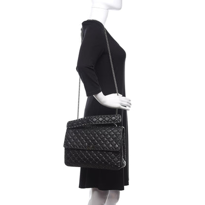 Valentino Garavani Craquele Nappa Large Rockstud Spike Shoulder Bag Black 2 of 11