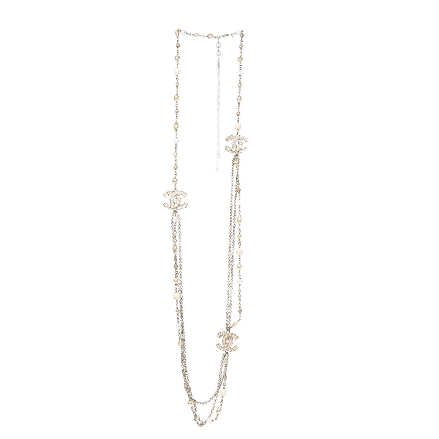 Enamel Graduated Pearl CC Long Necklace Gold