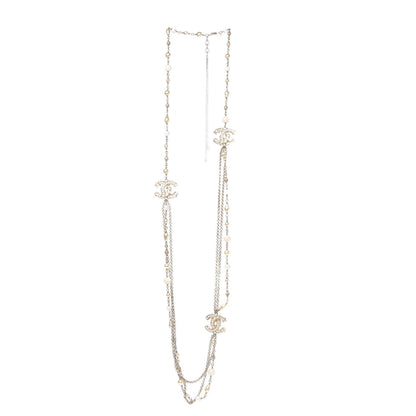 Chanel Enamel Graduated Pearl CC Long Necklace Gold 2 of 5