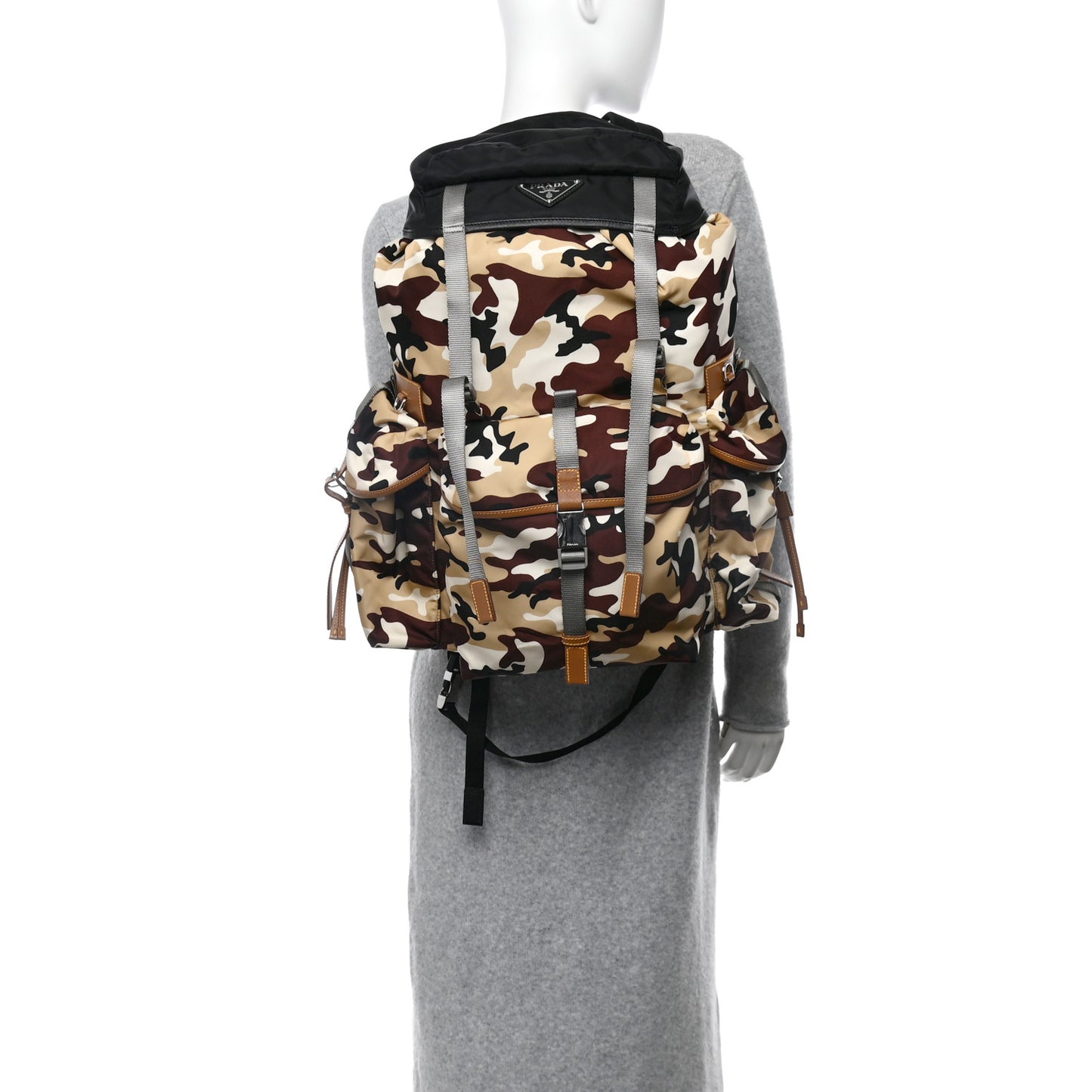 Tessuto Nylon Camouflage Print Multipocket Backpack Sabbia Caramel