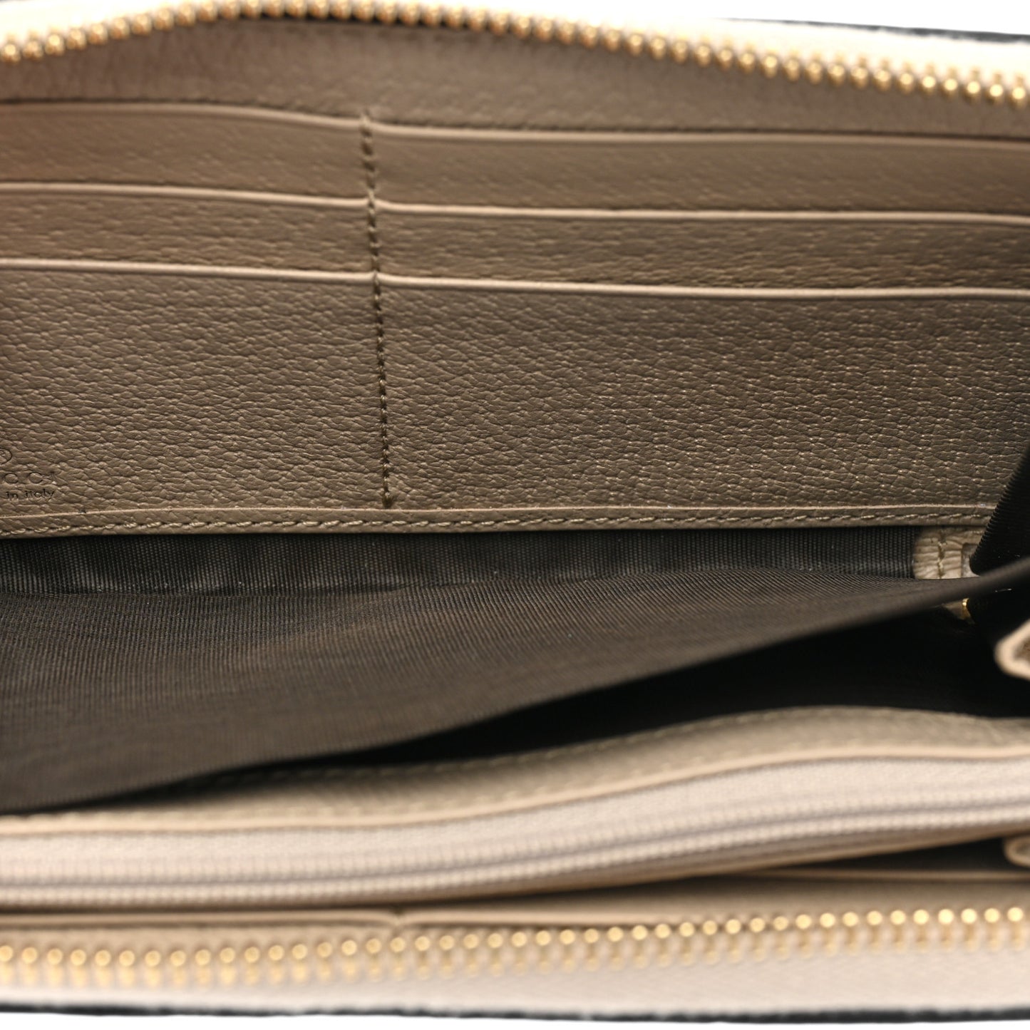 GG Supreme Monogram Textured Dollar Calfskin Web Ophidia Zip Around Wallet Beige Mystic White Oatmeal