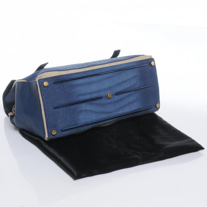 Saint Laurent Leather Nubuck Crocodile Embossed Large Muse Two Blue 4 of 7